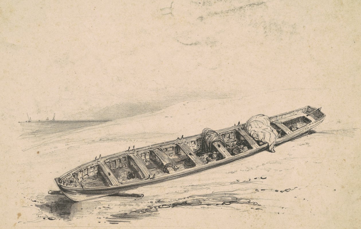 Rannalla ollut pitkävene tekijältä American 19th Century