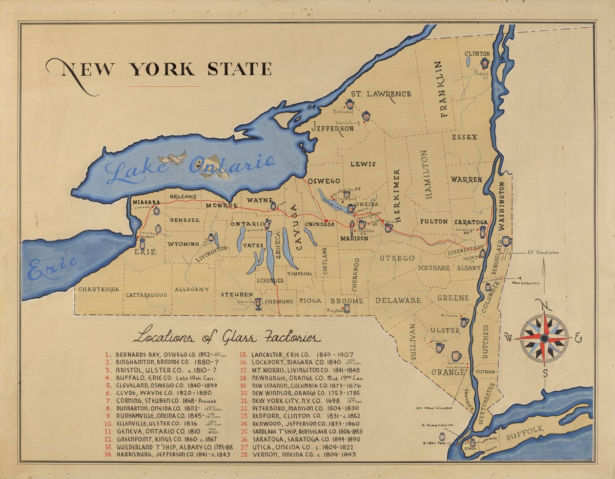 New Yorkin osavaltion kartta tekijältä American 20th Century