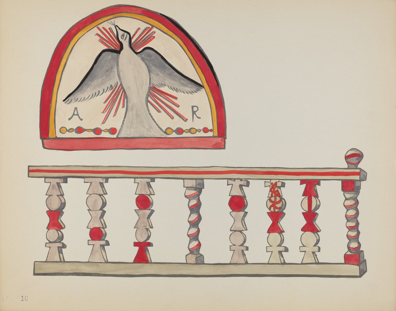 Levy 10: Holy Ghost Lunette & Altar Rail, Chimayo: Portfoliosta "Spanish Colonial Designs of New Mexico" tekijältä American 20th Century