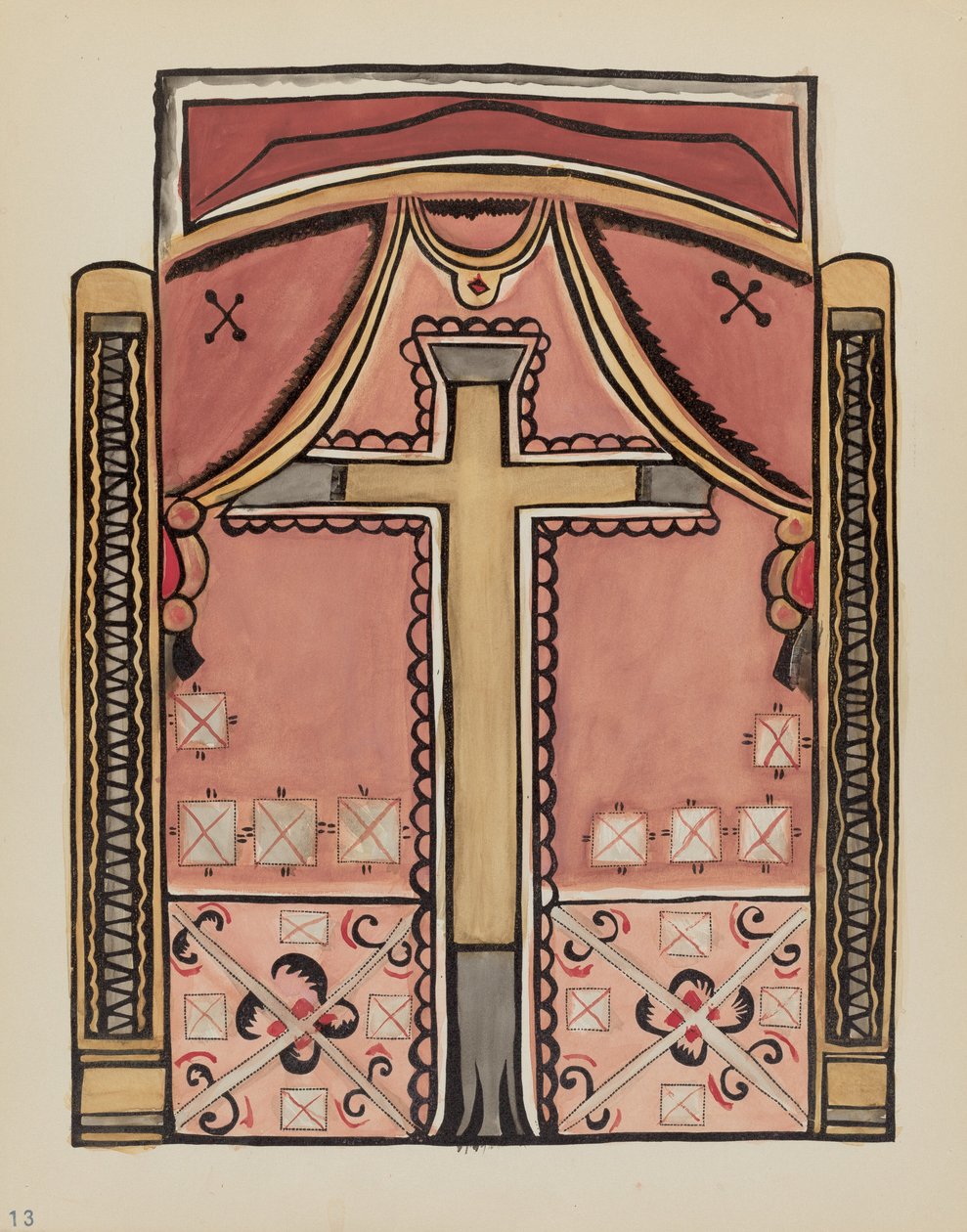 Levy 13: Designs with Cross, Chimayo: Portfoliosta "Spanish Colonial Designs of New Mexico" tekijältä American 20th Century