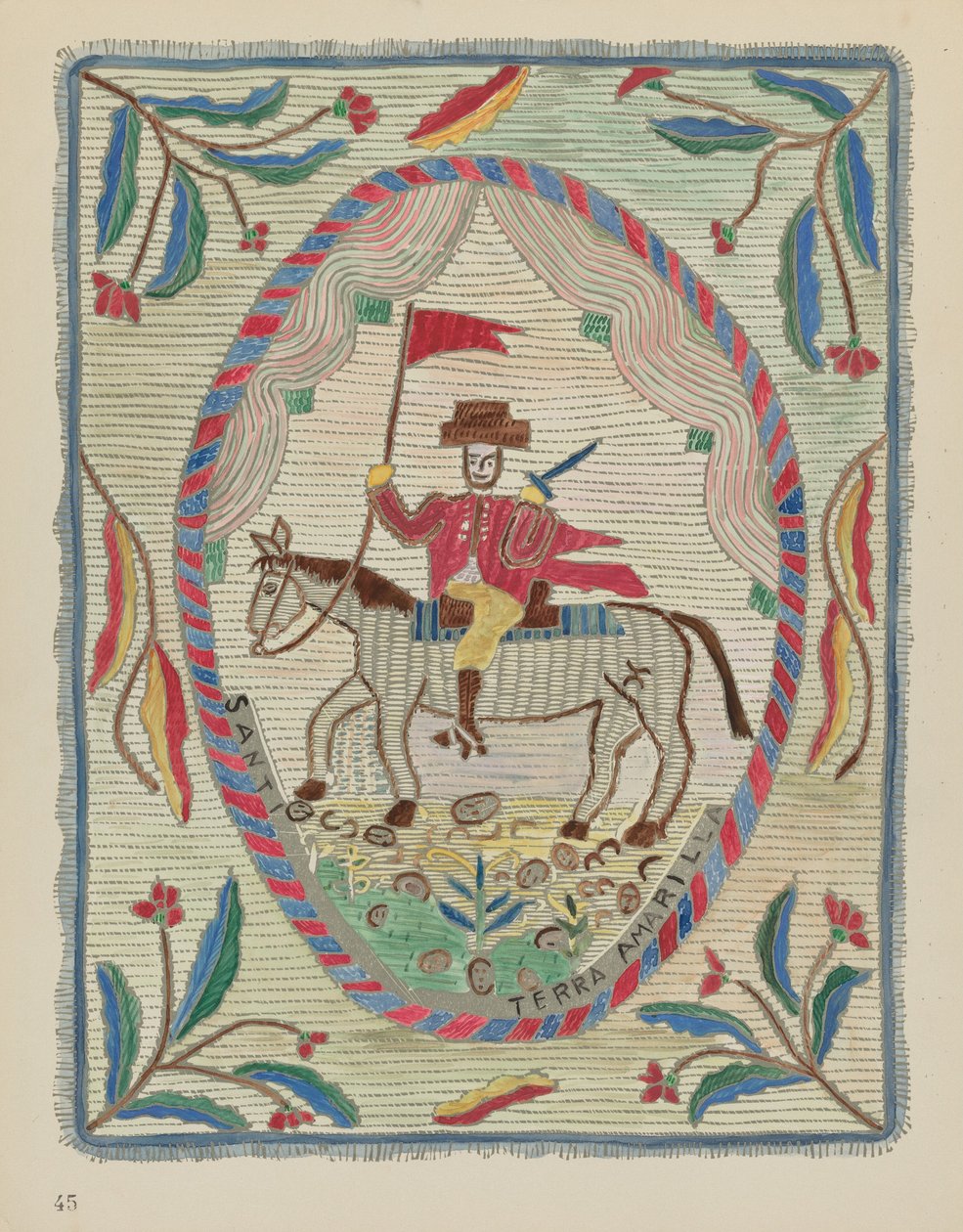 Levy 45: Brodeerattu päiväpeite (St. James): Portfoliosta "Spanish Colonial Designs of New Mexico" tekijältä American 20th Century