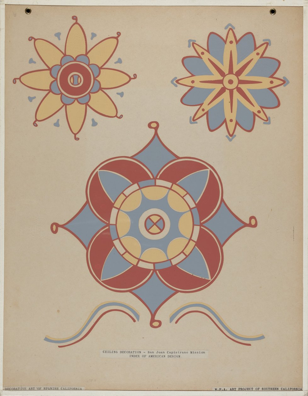 San Juan Capistrano Mission Ceiling Decoration portfoliosta "Decorative Art of Spanish California" tekijältä American 20th Century