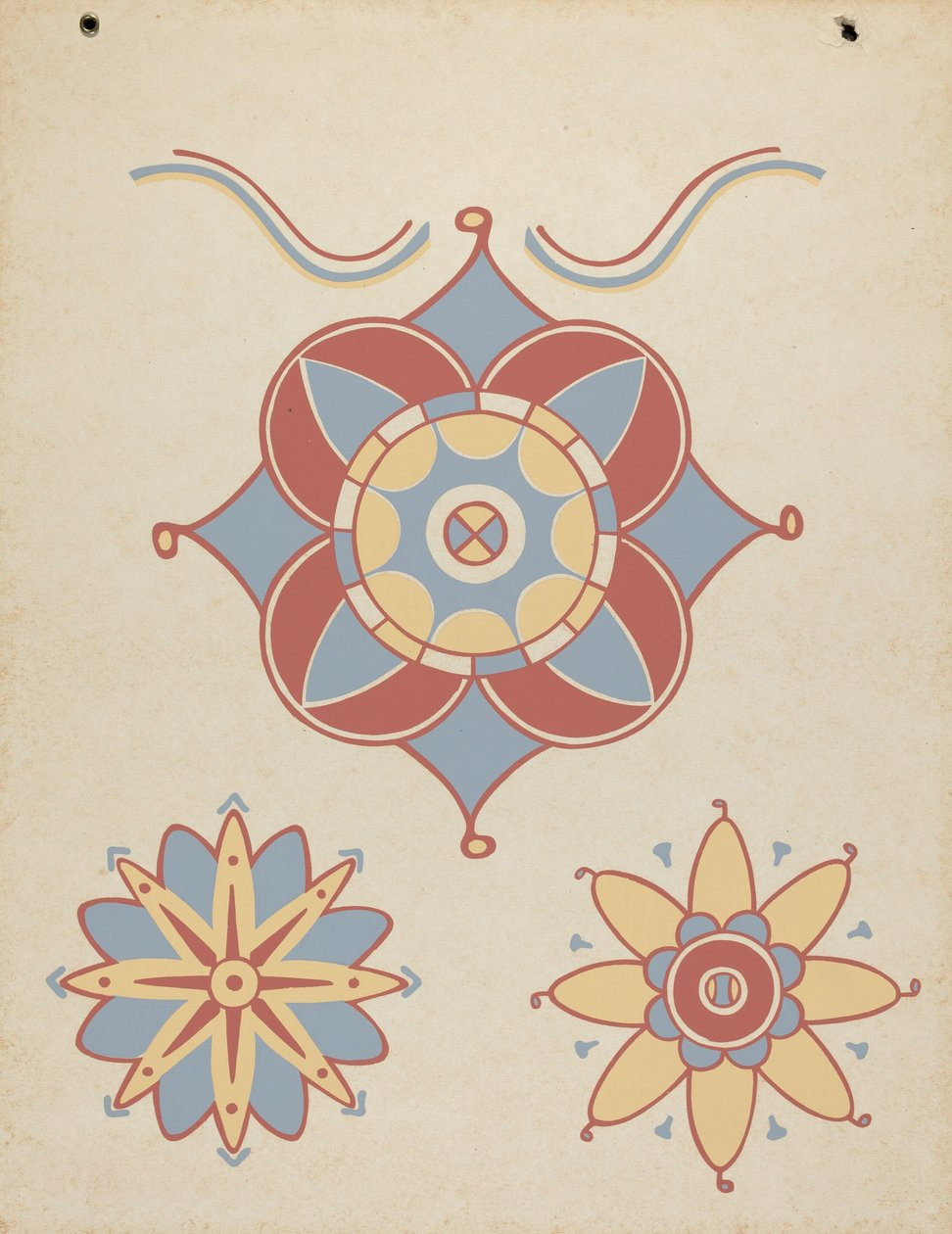 San Juan Capistrano Mission Ceiling Decoration portfoliosta "Decorative Art of Spanish California" tekijältä American 20th Century