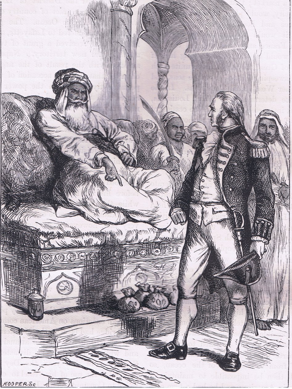 Kapteeni Bainbridge ja Dey of Algiers, kuva Cassells History of the United Statessta, julkaisija Cassell, Petter & Galpin, n. 1900 (litho) tekijältä American English school