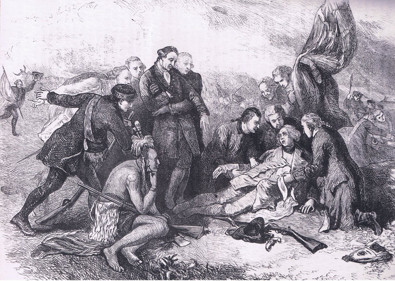 Wolfen kuolema, kuvitus Cassells History of the United Statessta, julkaisija Cassell, Petter & Galpin, n. 1900 (litho) tekijältä American English school