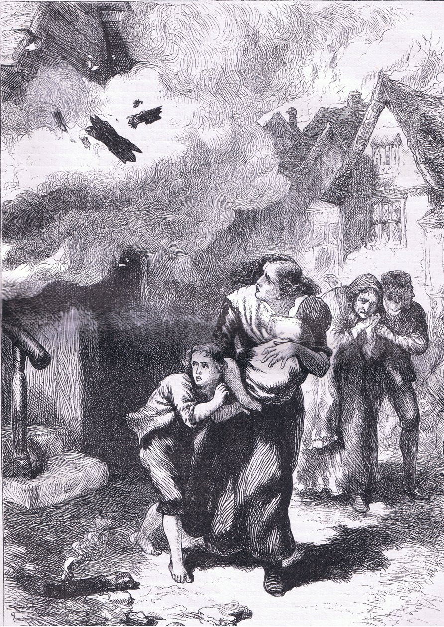 Tapahtuma Norfolkin palamisessa, kuvitus Cassells History of the United Statessta, julkaisija Cassell, Petter & Galpin, n. 1900 (litho) tekijältä American English school