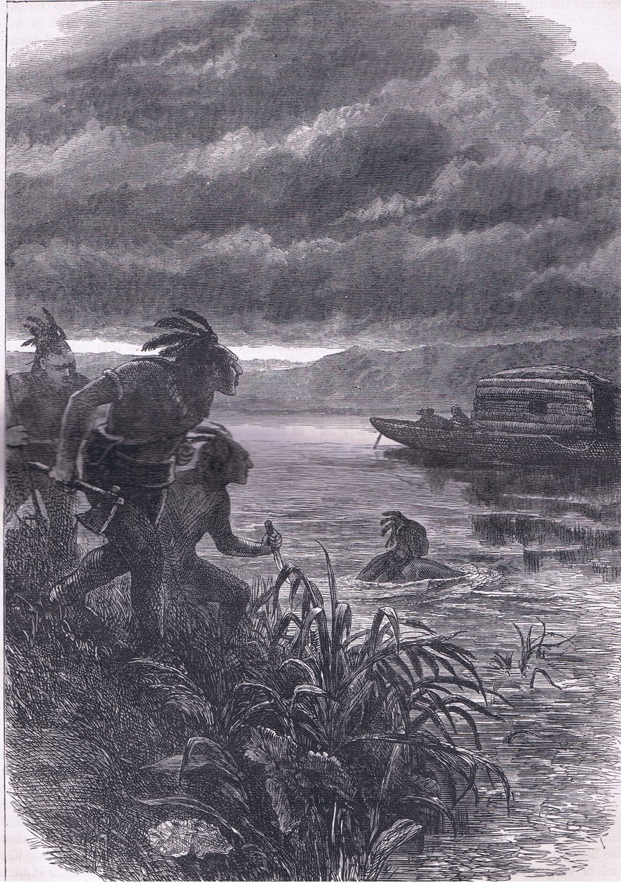 Villit hyökkäsivät Ohiossa kauppiaiden kimppuun, kuva Cassells History of the United Statessta, julkaisija Cassell, Petter & Galpin, n. 1900 (litho) tekijältä American English school