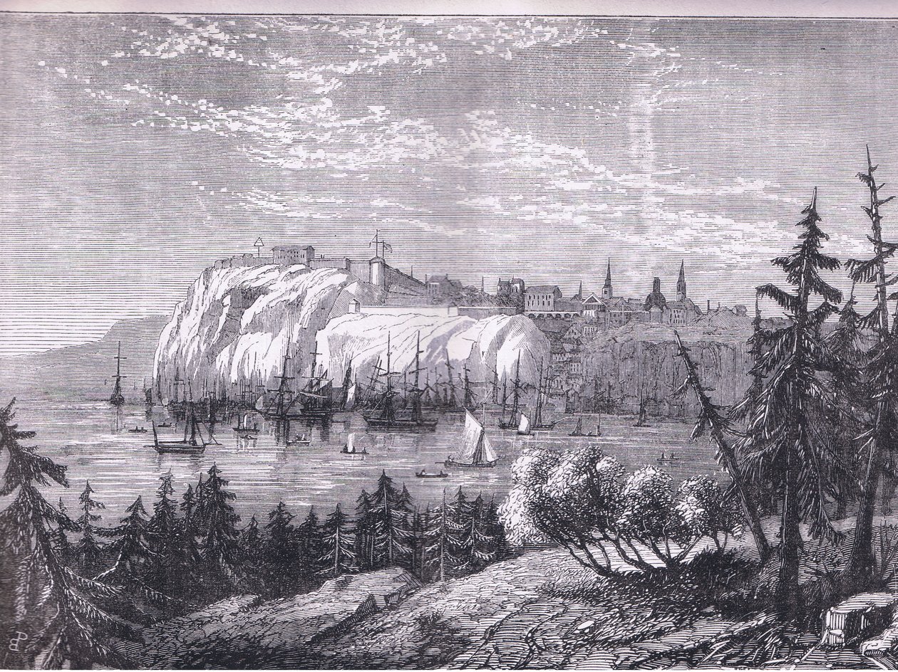 Quebecin näkymä, kuvitus Cassells History of the United Statessta, julkaisija Cassell, Petter & Galpin, n. 1900 (litho) tekijältä American English school