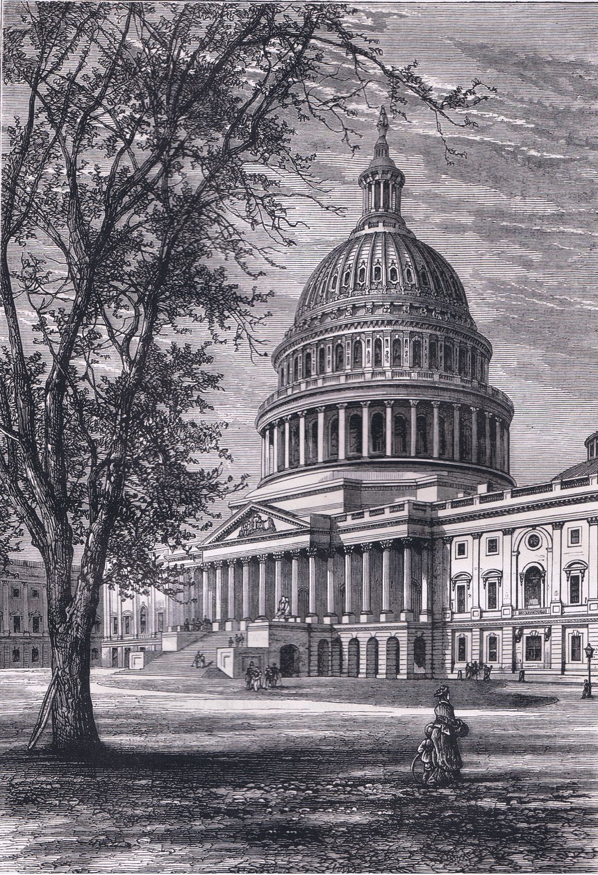 Näkymä Capitolille, Washington, kuvitus Cassells History of the United Statessta, julkaisija Cassell, Petter & Galpin, n. 1900 (litho) tekijältä American English school