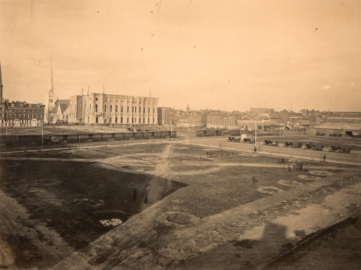 Center Square, kaupungintalon paikka, Broad and Market Street, Philadelphia, n. 1871 (albumiprintti) tekijältä American Photographer
