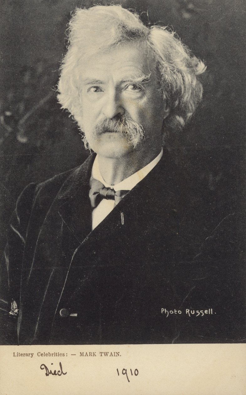 Mark Twain (1835-1910), amerikkalainen kirjailija (s/w-kuva) tekijältä American Photographer