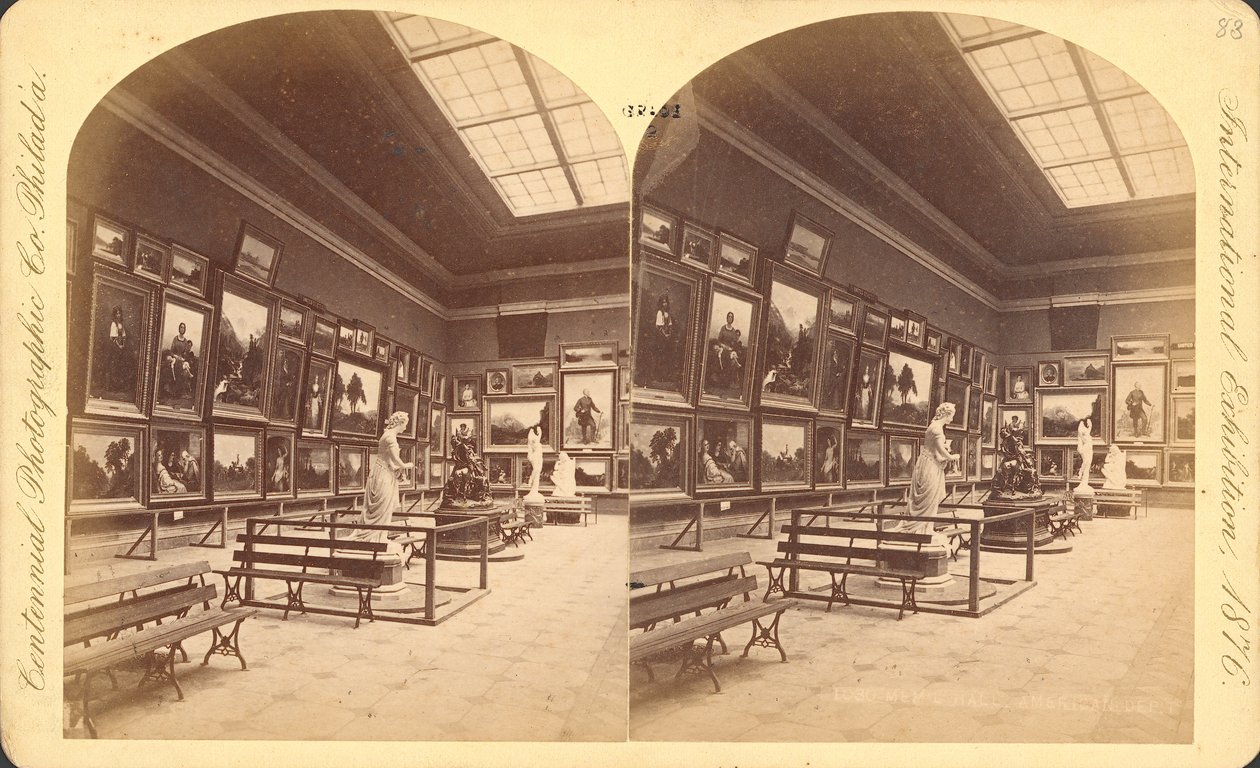 Memorial Hall, Amerikan osasto, Centennial International Exhibition of 1876, Philadelphia (stereoskooppinen vedos) tekijältä American Photographer