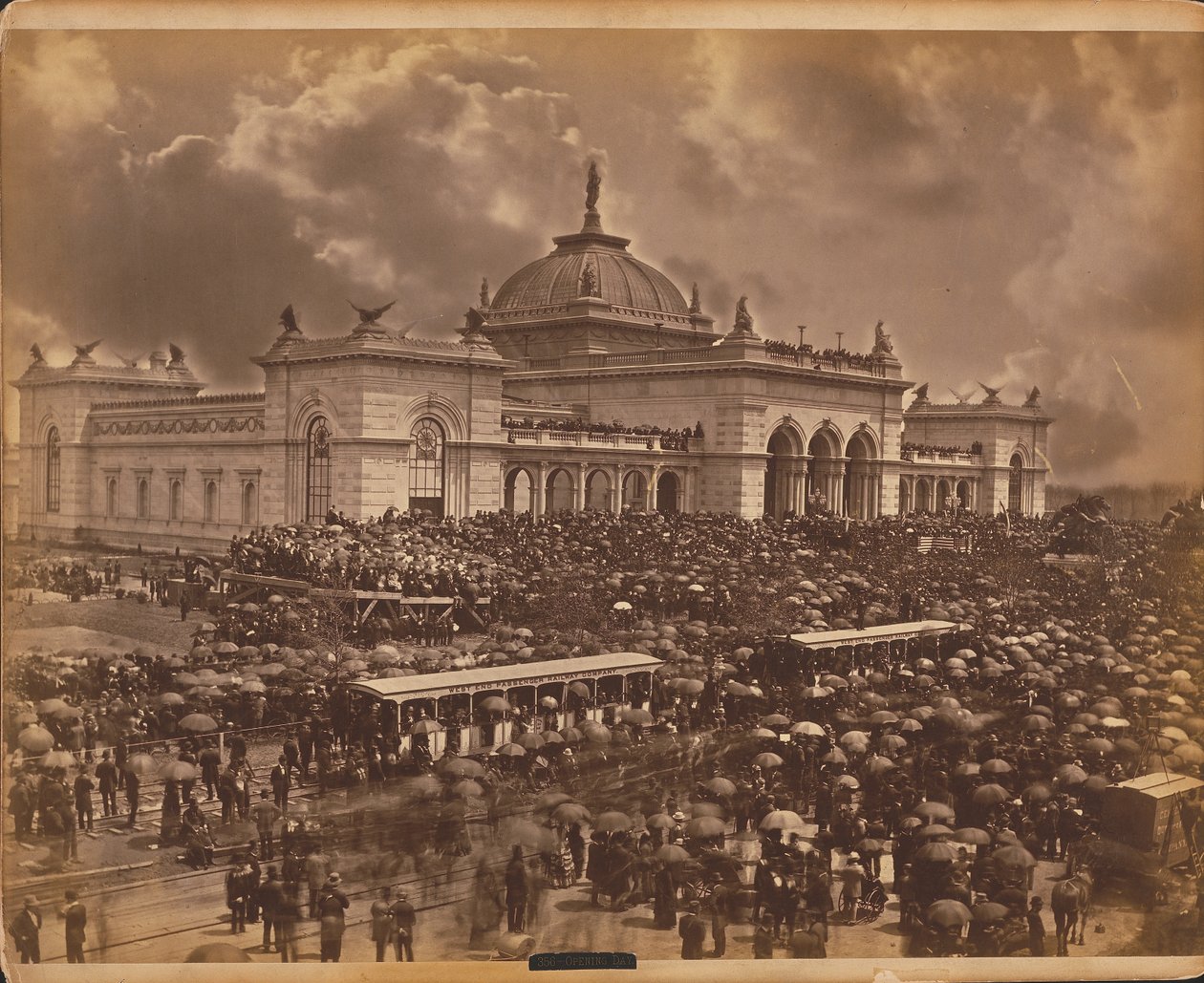 Avajaispäivä, "The Orators", satavuotisjuhlavuoden kansainvälinen näyttely 1876, Philadelphia tekijältä American Photographer