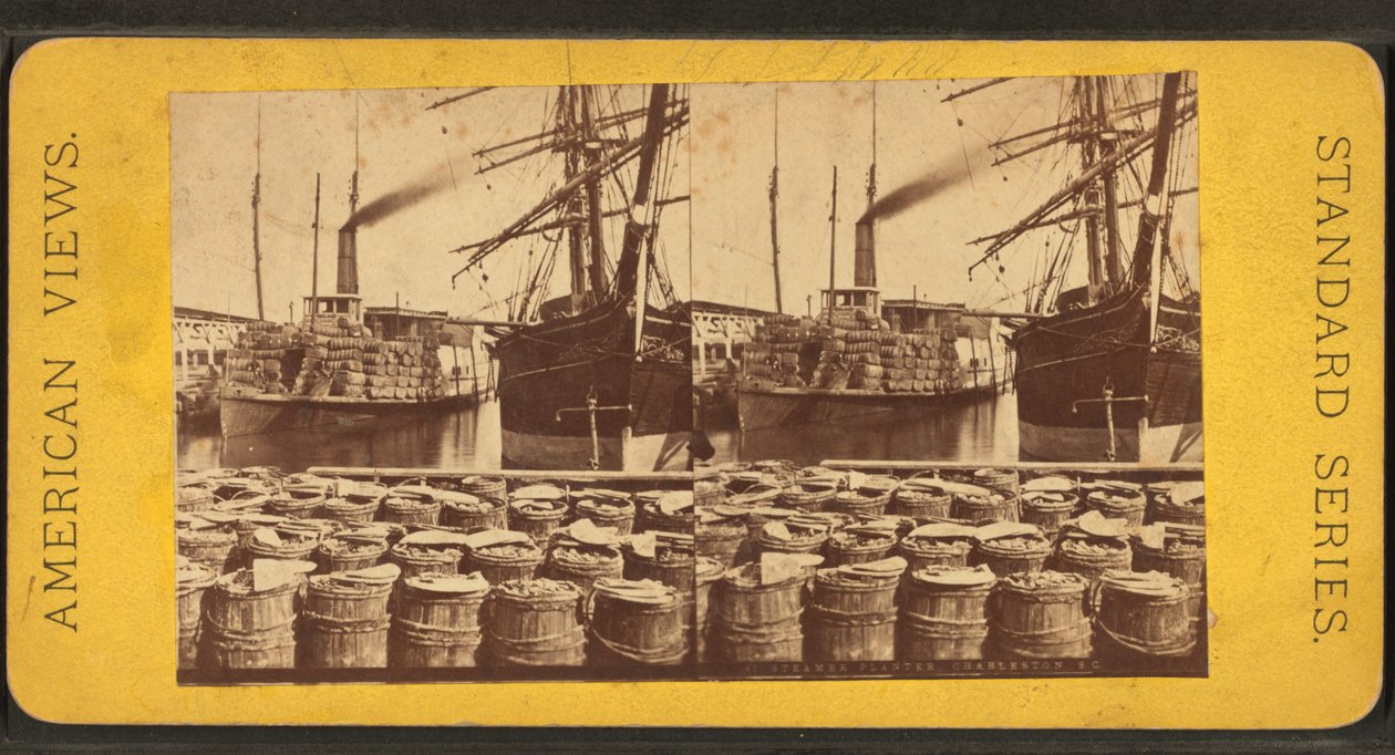 Stereoskooppinen näkymä höyrylaivasta "Planter", Charleston, S.C. tekijältä American Photographer
