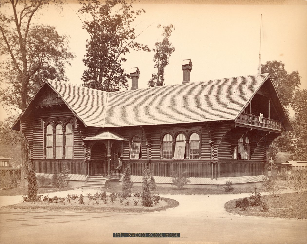 Ruotsalainen koulutalo, Centennial Exposition, Philadelphia, 1876 (hopeakuvio) (hopeakuvio) tekijältä American Photographer