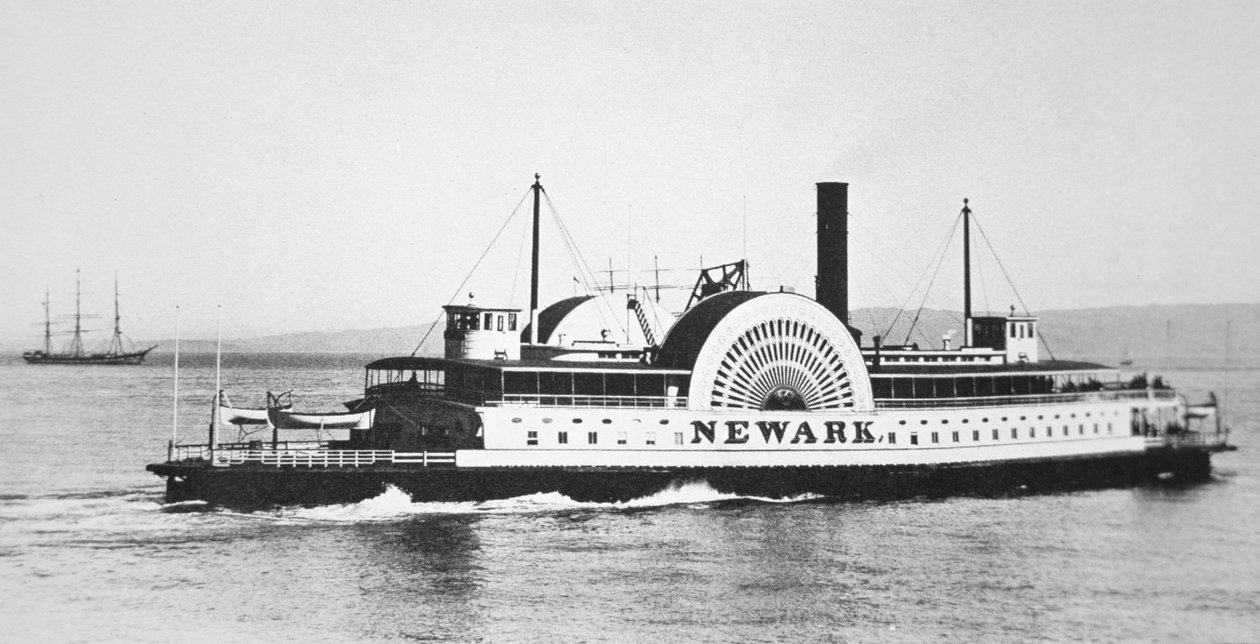 Newarkin lauttayhteys San Franciscon ja Alamedan välillä, n. 1888 (mv/w kuva) tekijältä American Photographer