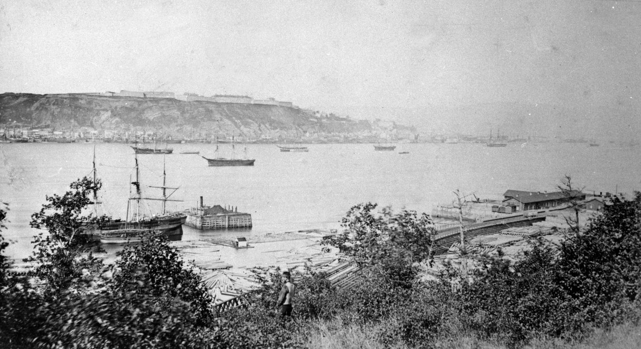Näkymä Quebecin kaupunkiin sataman toisella puolella, n. 1880-1895 tekijältä American Photographer