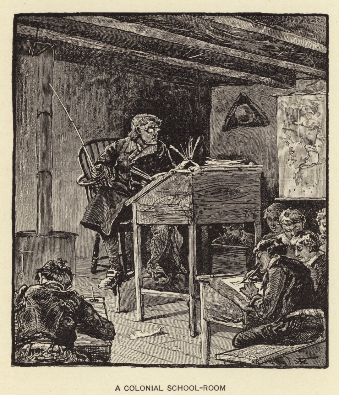Siirtomaa-aikainen kouluhuone (litografia) tekijältä American School