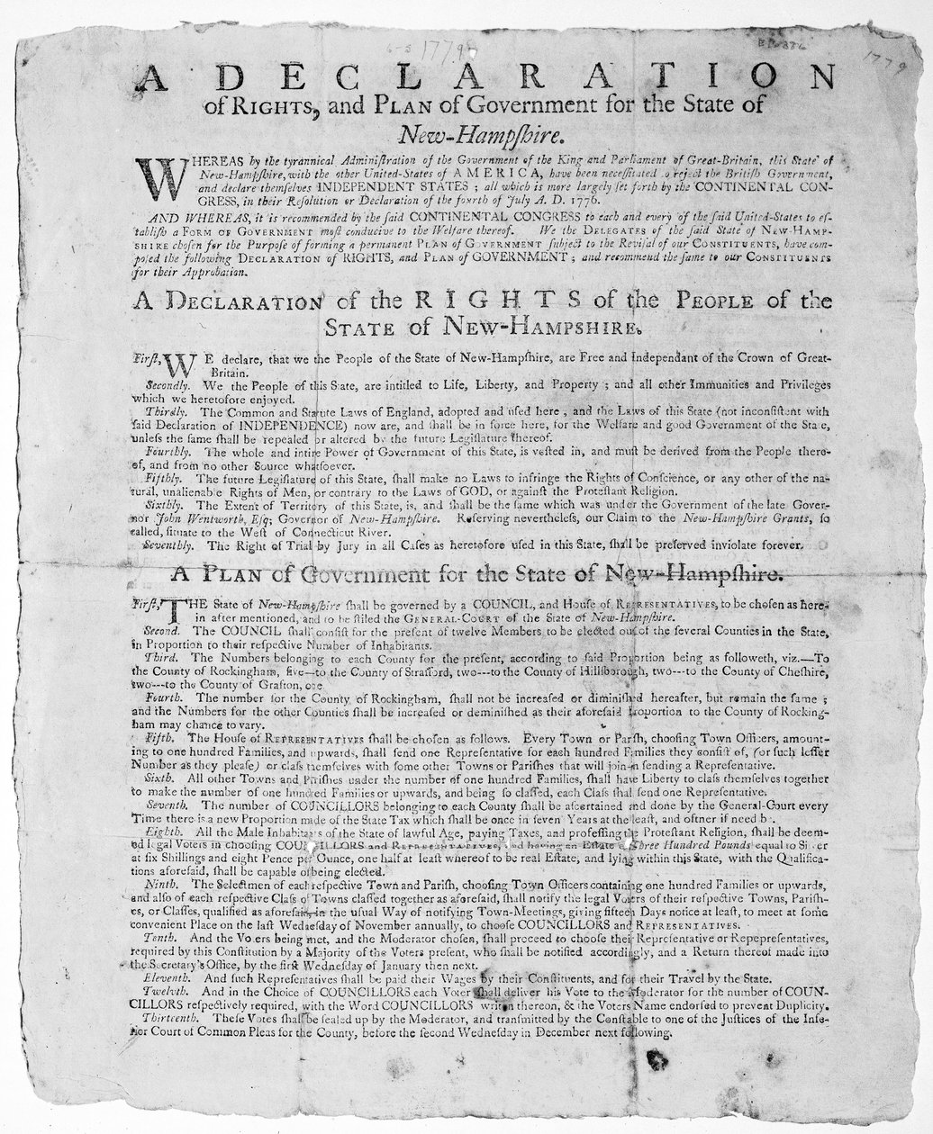New Hampshiren osavaltion oikeuksien julistus ja hallitussuunnitelma, 1779 (tulostus) tekijältä American School