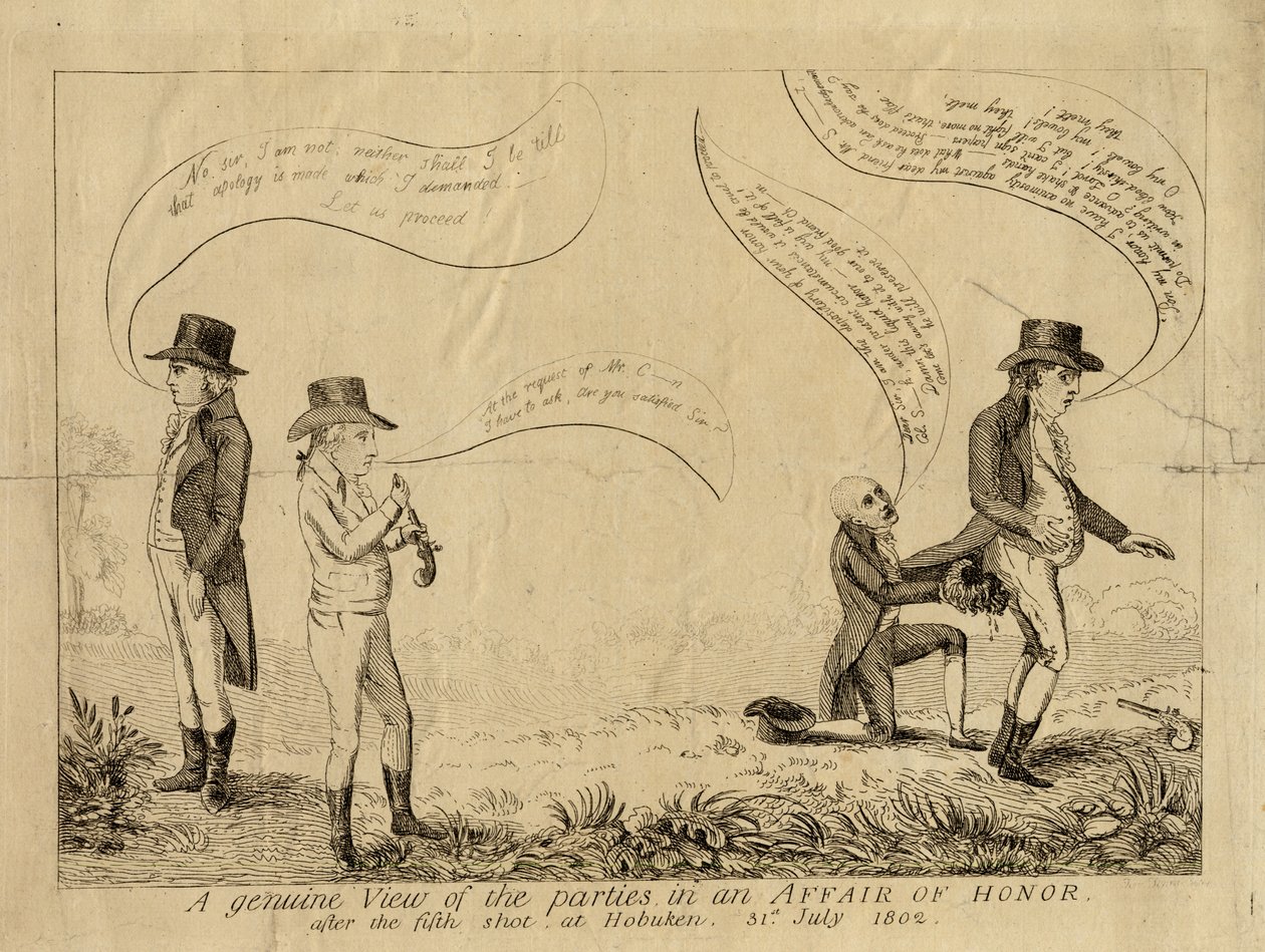 Aito näkemys kunniasuhteen osapuolista viidennen laukauksen jälkeen Hobokenissa 31. heinäkuuta 1802 tekijältä American School
