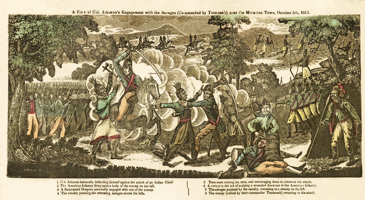 Näkymä eversti Johnsonin kihlasta Savagesin kanssa (komentoi Tecumseh) lähellä Moravian Townia, 5. lokakuuta tekijältä American School
