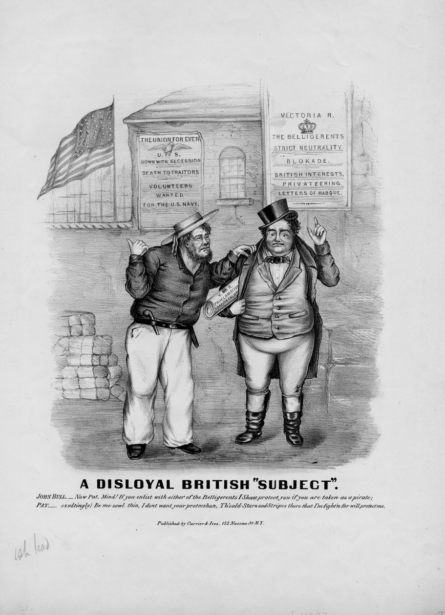 Epälojaali brittiläinen aihe, julkaisija Currier & Ives, New York, n. 1862 tekijältä American School