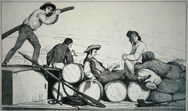 Tasavene, joka kuljettaa rahtia Mississippi-joella, n. 1840 (kaiverrus) tekijältä American School