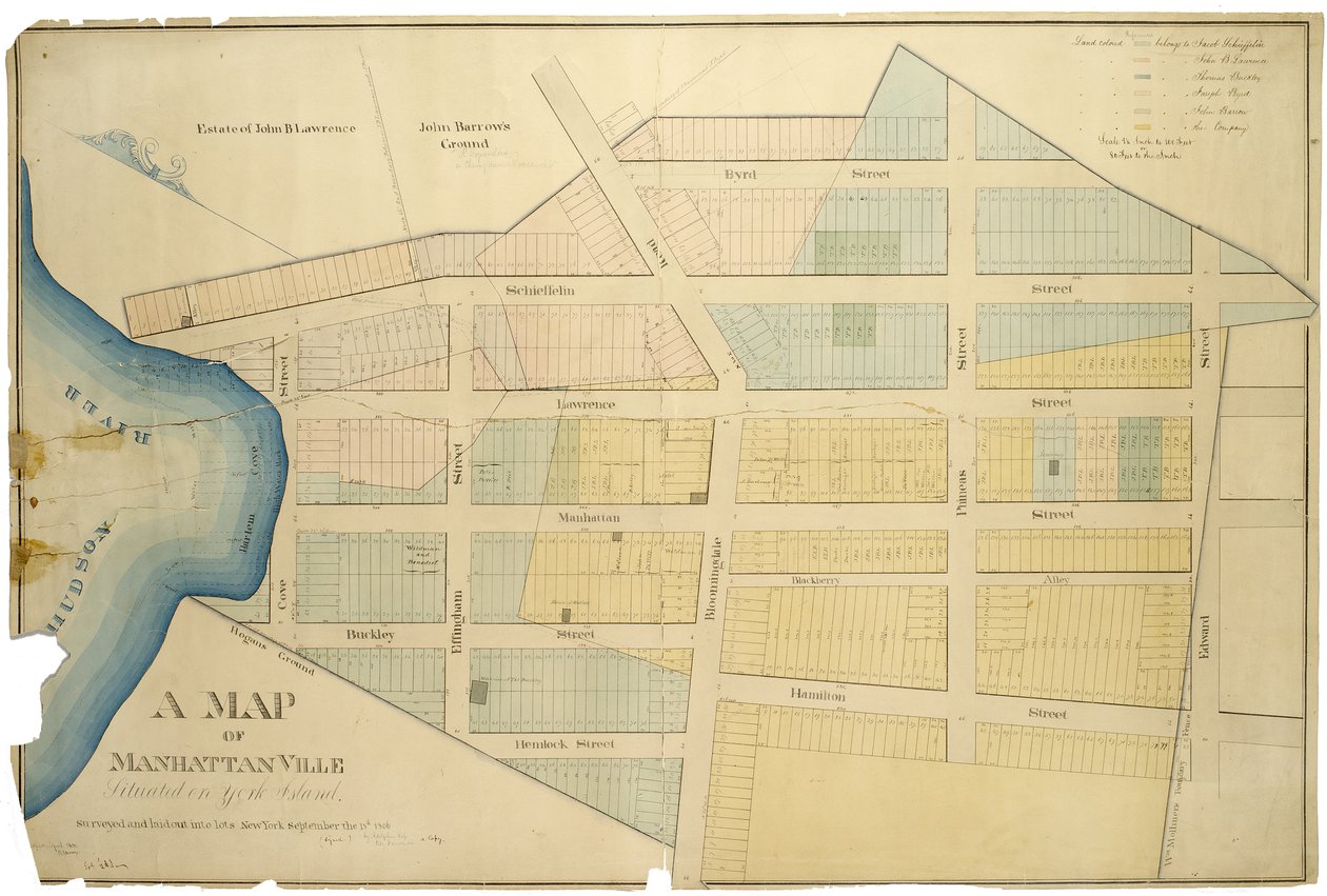 Manhattanvillen kartta Sijaitsee Yorkin saarella / Adolphus Loss on kartoittanut ja jakanut erilleen; kopioitu R.J. Dodge, 1850 tekijältä American School