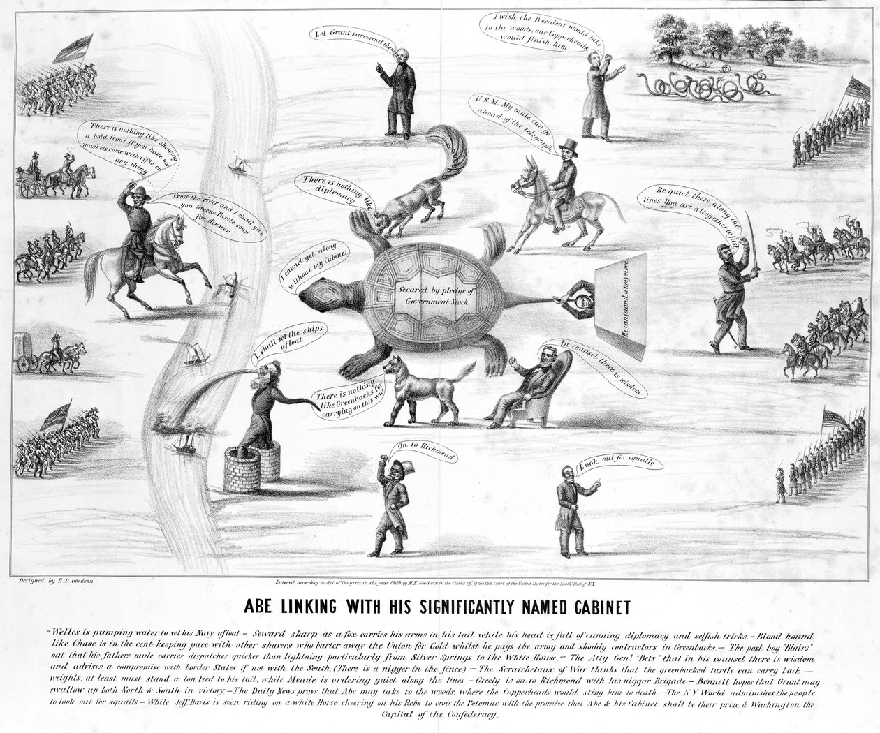 Abe Linking with his Significantly Named Cabinet, julkaissut M.E. Godwin vuonna 1864 tekijältä American School