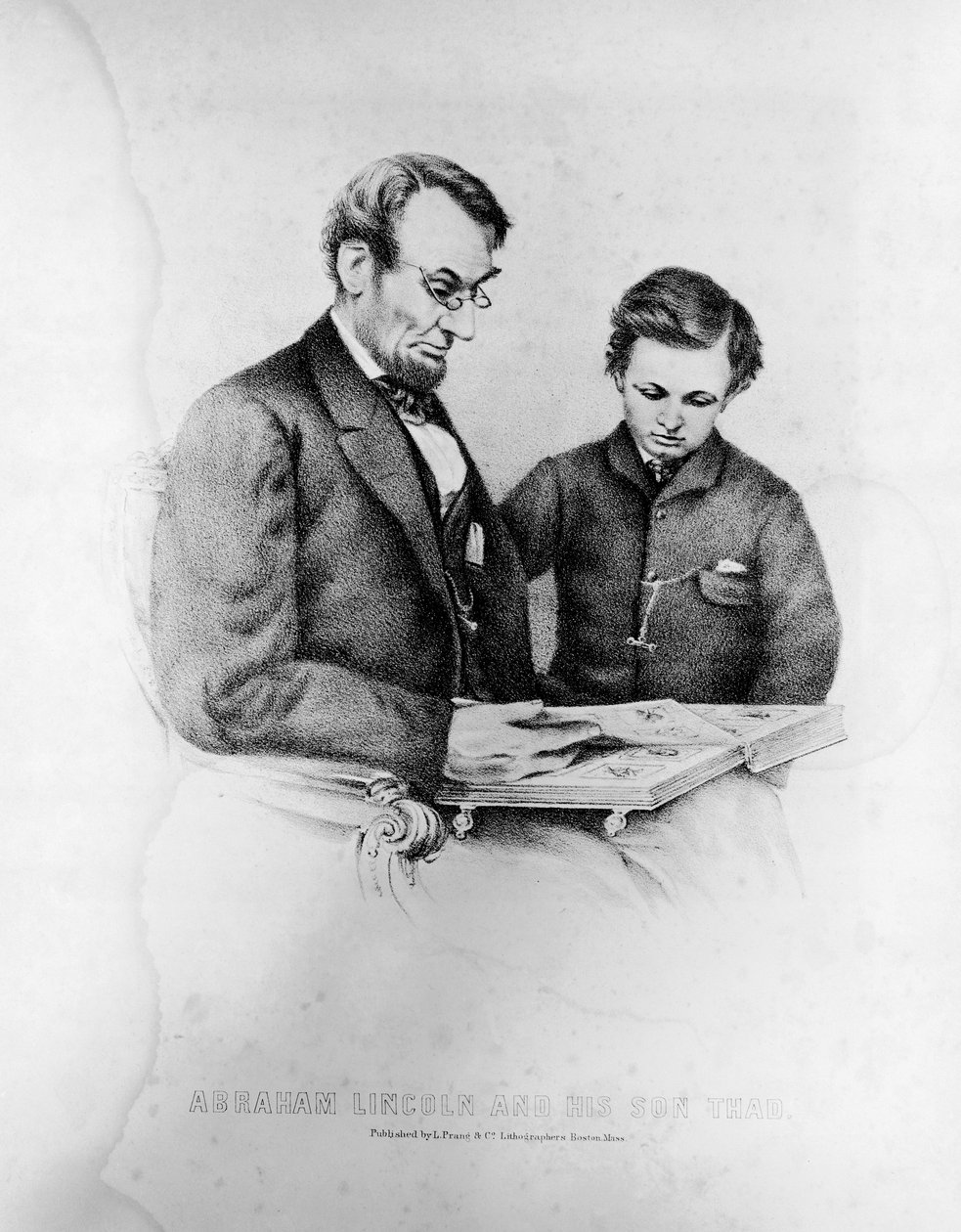 Abraham Lincoln (1809-65) ja hänen poikansa Thad (1853-71) tekijältä American School
