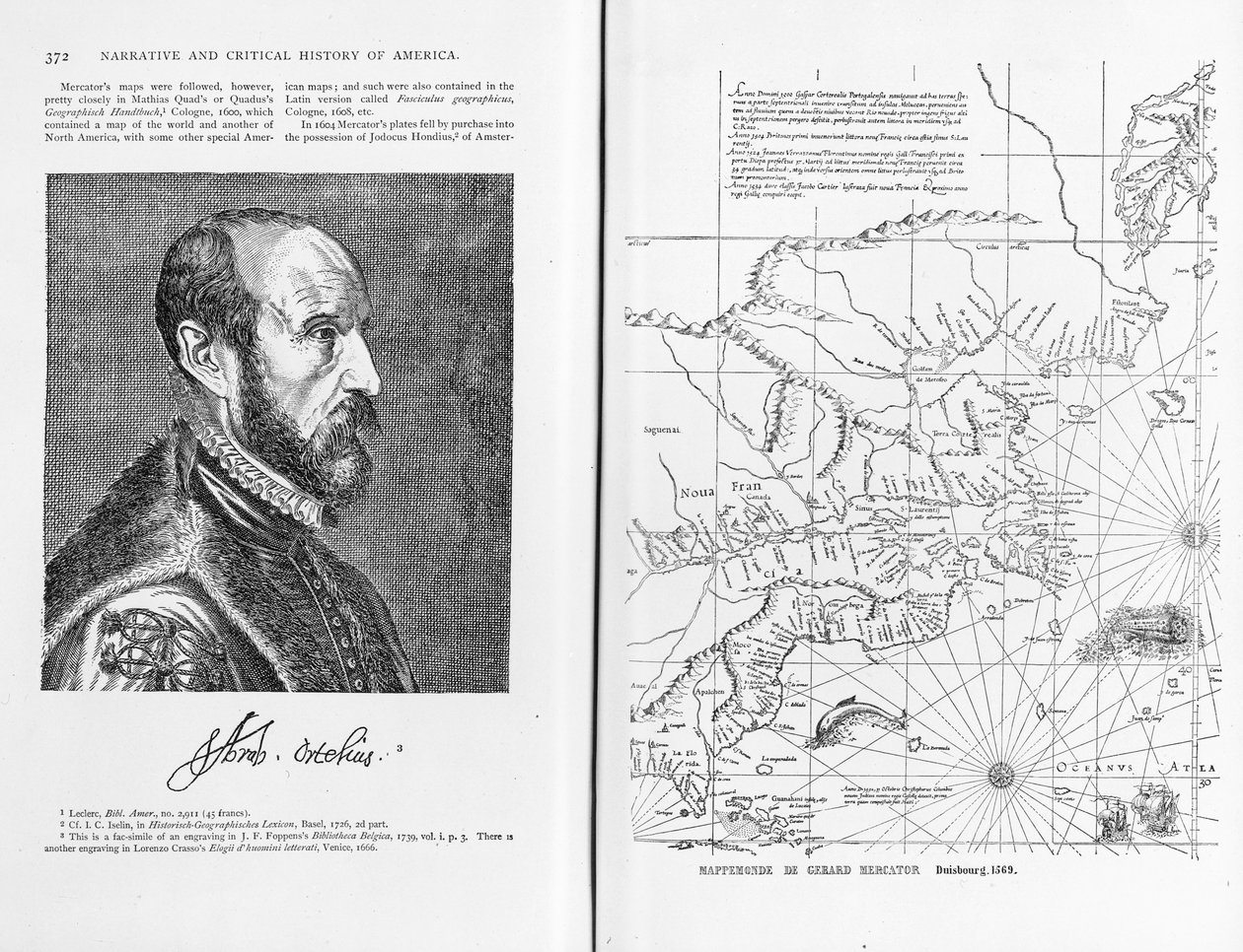 Abraham Ortel Oretelius (1527-98) ja hänen maailmankarttansa vuodelta 1569, kuva julkaisusta "Narrative and Critical History of America", pub. vuonna 1886 tekijältä American School