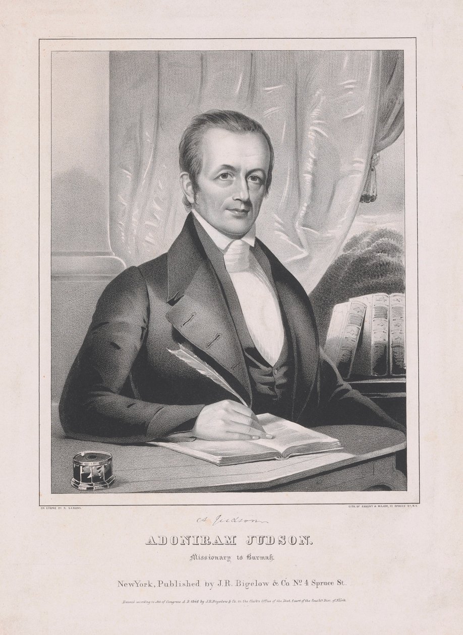 Adoniram Judson 1788 - 1850, lähetyssaarnaaja Burmaan, pub. 1846. tekijältä American School