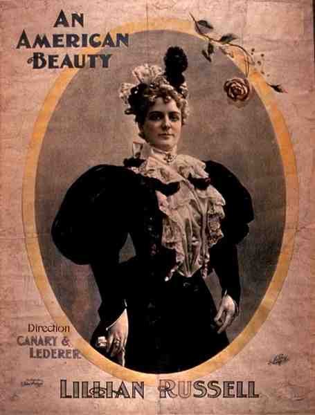 Mainos elokuvalle An American Beauty, pääosissa Lillian Russell ja ohjaajana Canary ja Lederer (värilitho) tekijältä American School