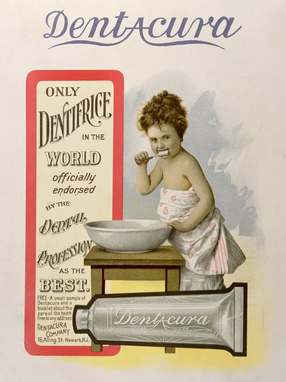 Dentacura Dentifricen mainos, Theatre Magazine, Englanti, 1901 tekijältä American School