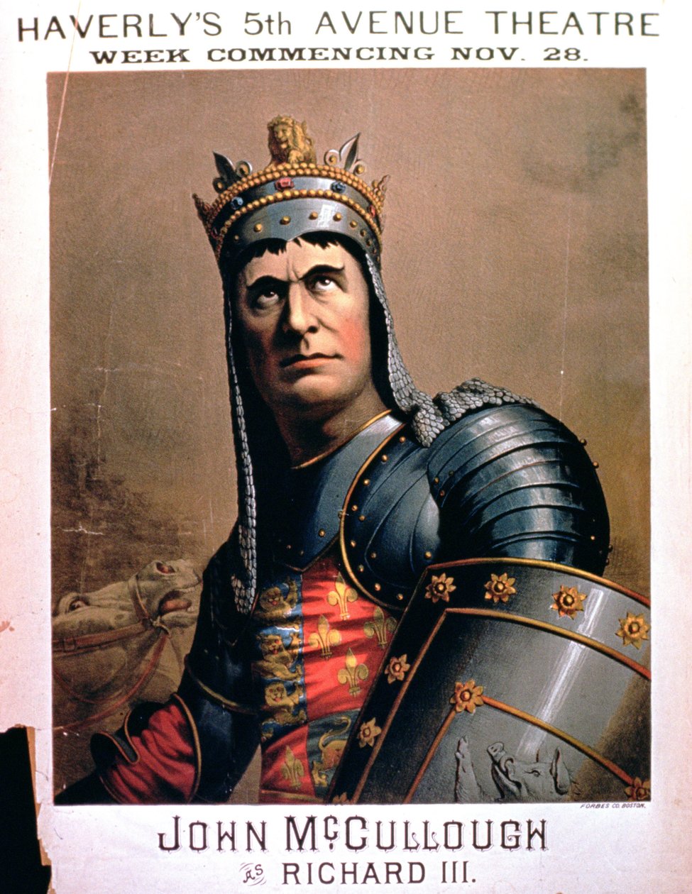 Mainos John McCulloughista Richard III:na Haverlys 5th Avenue Theatressa New Yorkissa tekijältä American School