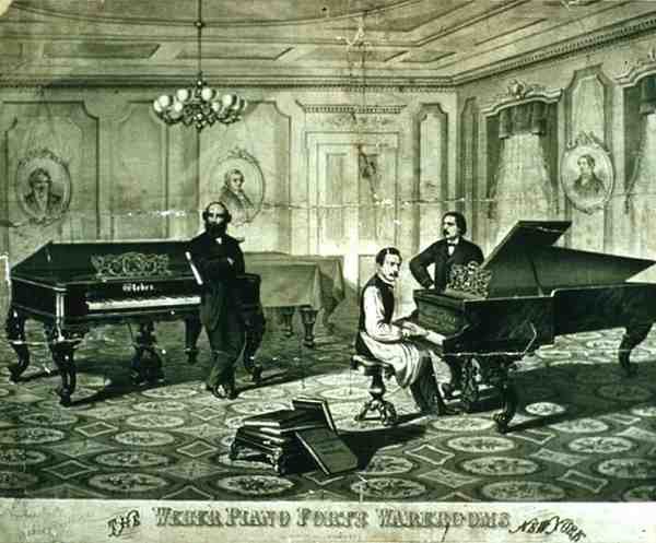 Mainos teokselle "The Weber Piano Forte", New York (litho) tekijältä American School
