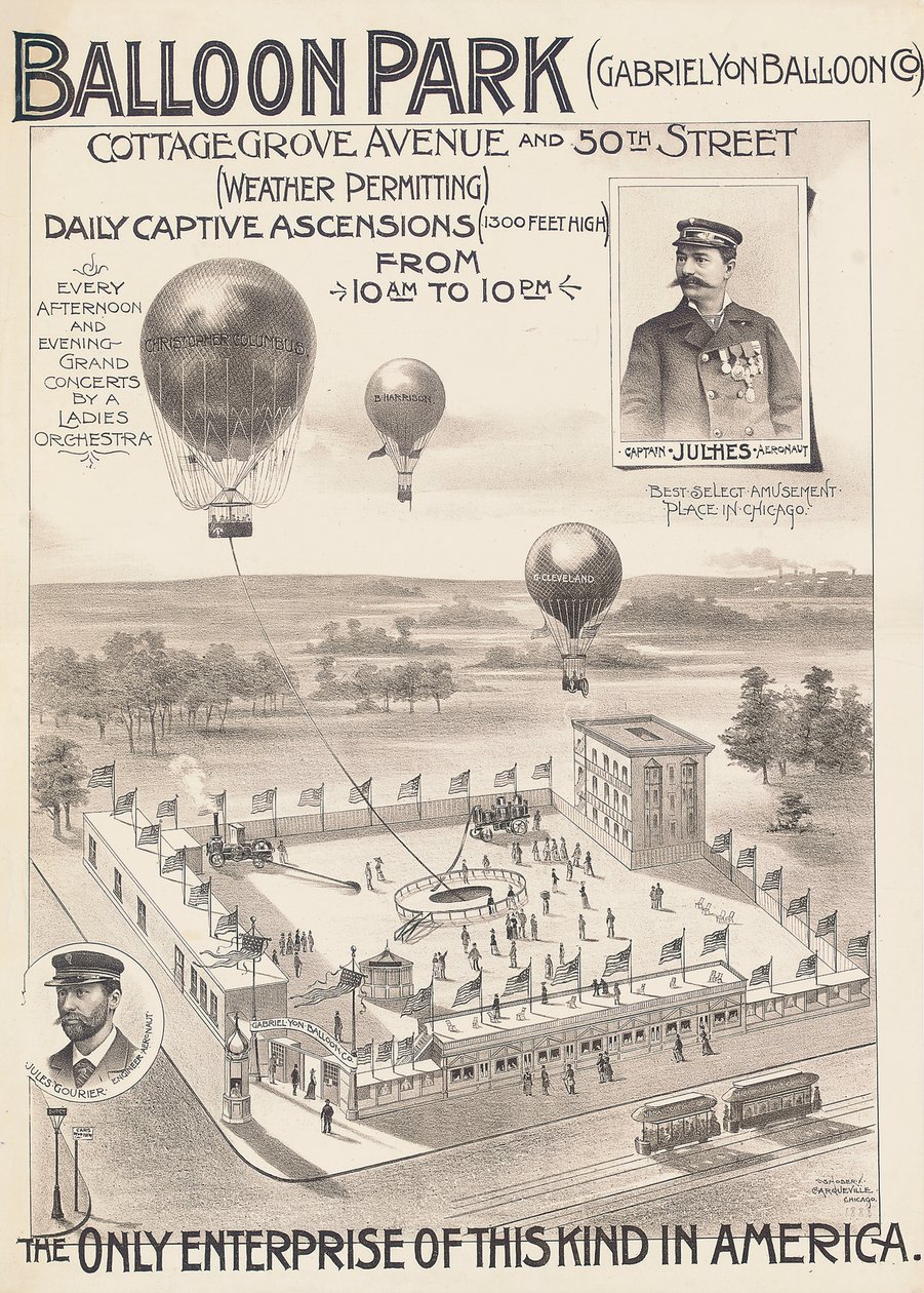 Mainosjuliste Balloon Parkista Chicagossa, Yhdysvalloissa, n. 1888 tekijältä American School