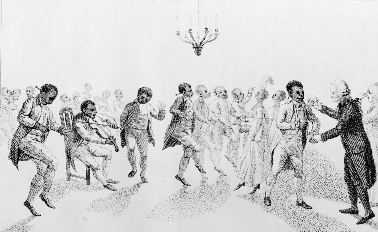 Afroamerikkalaiset juhlassa The Echo -elokuvan kuvernööri John Hancockin (1737-93) kanssa muiden Richard Alsopin (1761-1815) runojen kanssa 1807 tekijältä American School