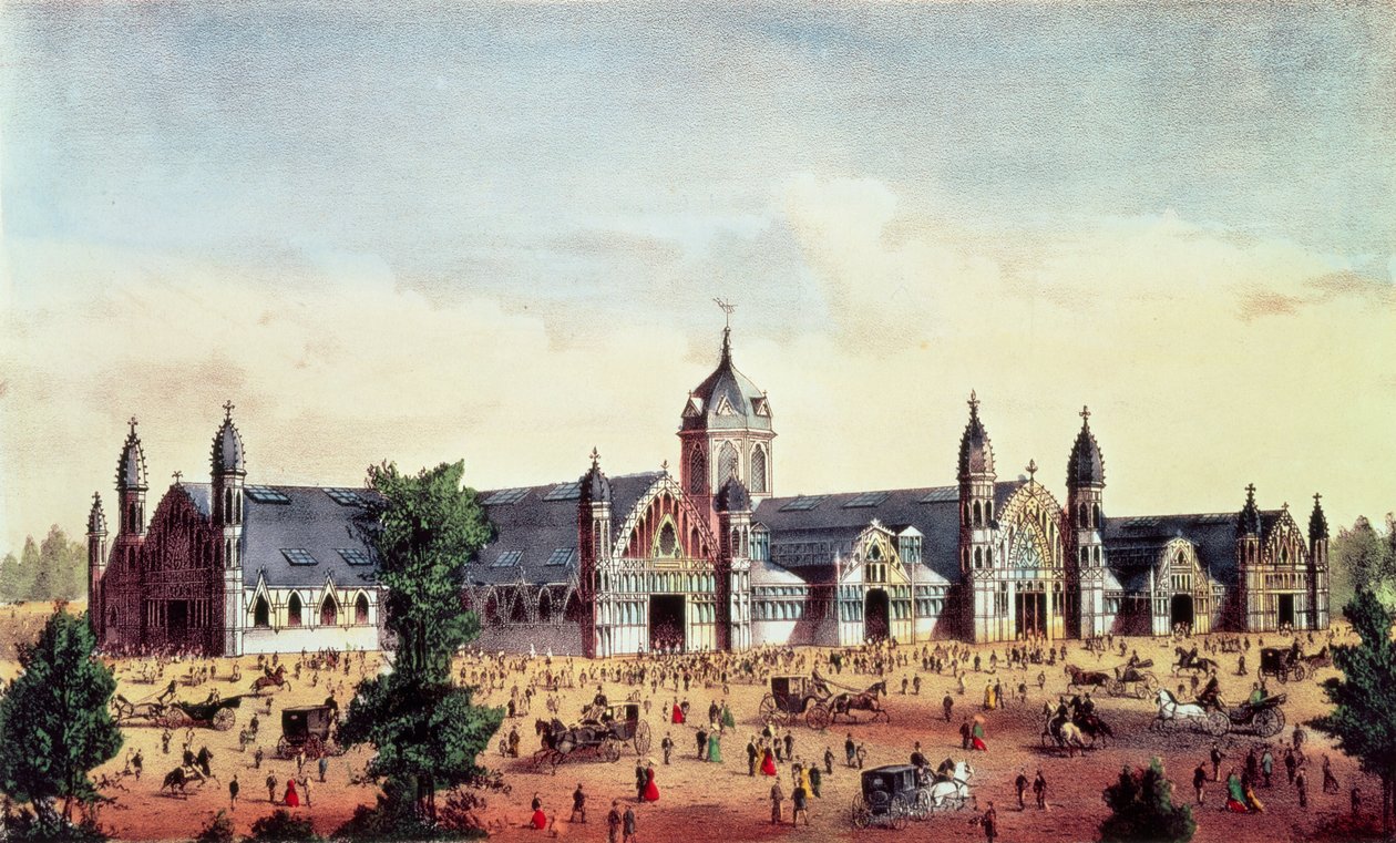 Agricultural Hall, Grand United States Centennial Exhibition, Fairmount Park, Philadelphia, pubi. Currier und Ives, 1876 tekijältä American School