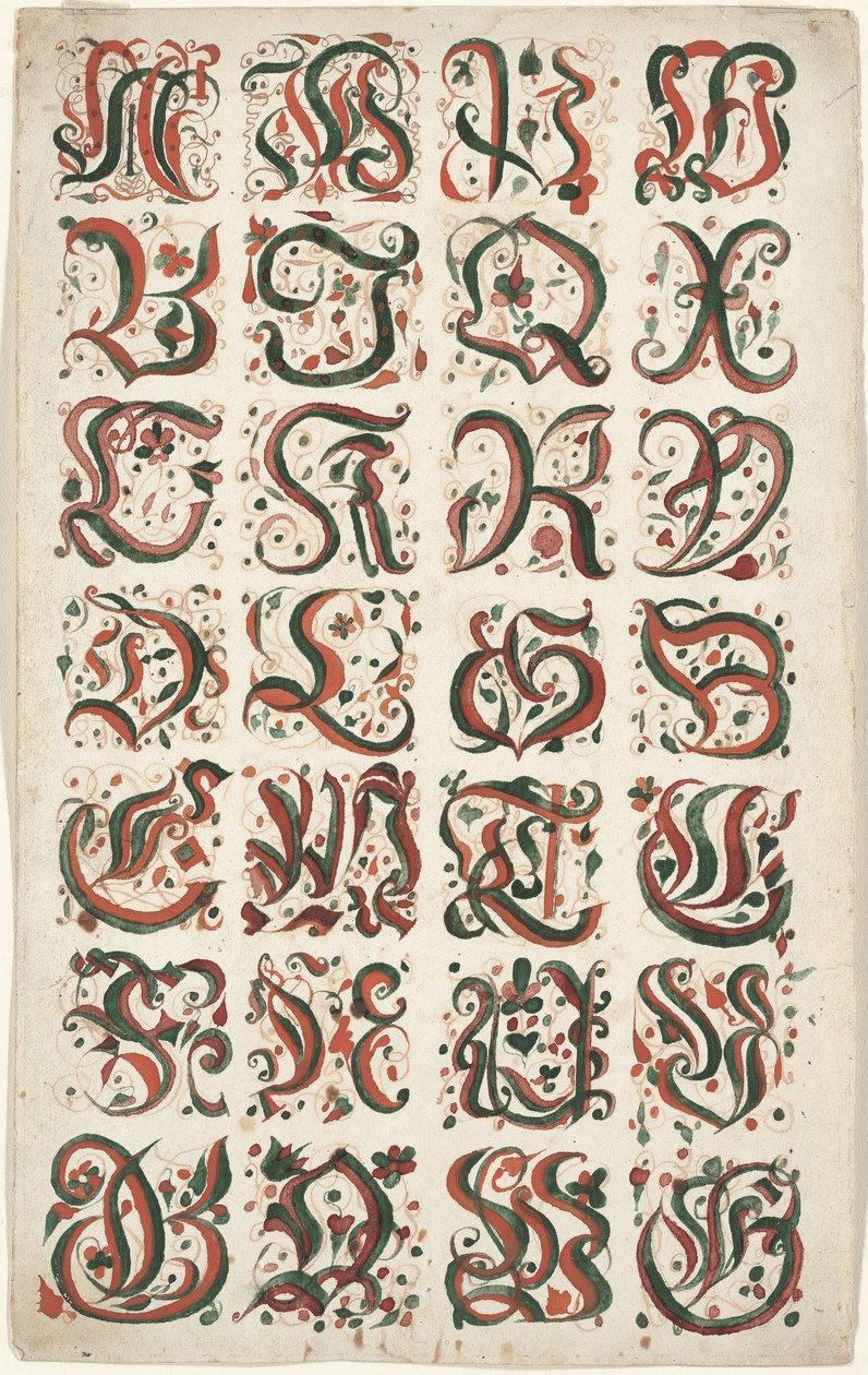 Aakkoset, Fraktur-maalaus, n. 1825-1850 tekijältä American School