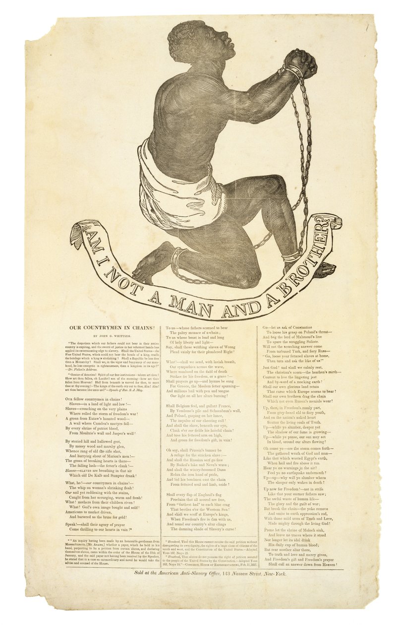 Enkö ole mies ja veli?, c. 1837 (puukaiverrus kudospaperille) tekijältä American School