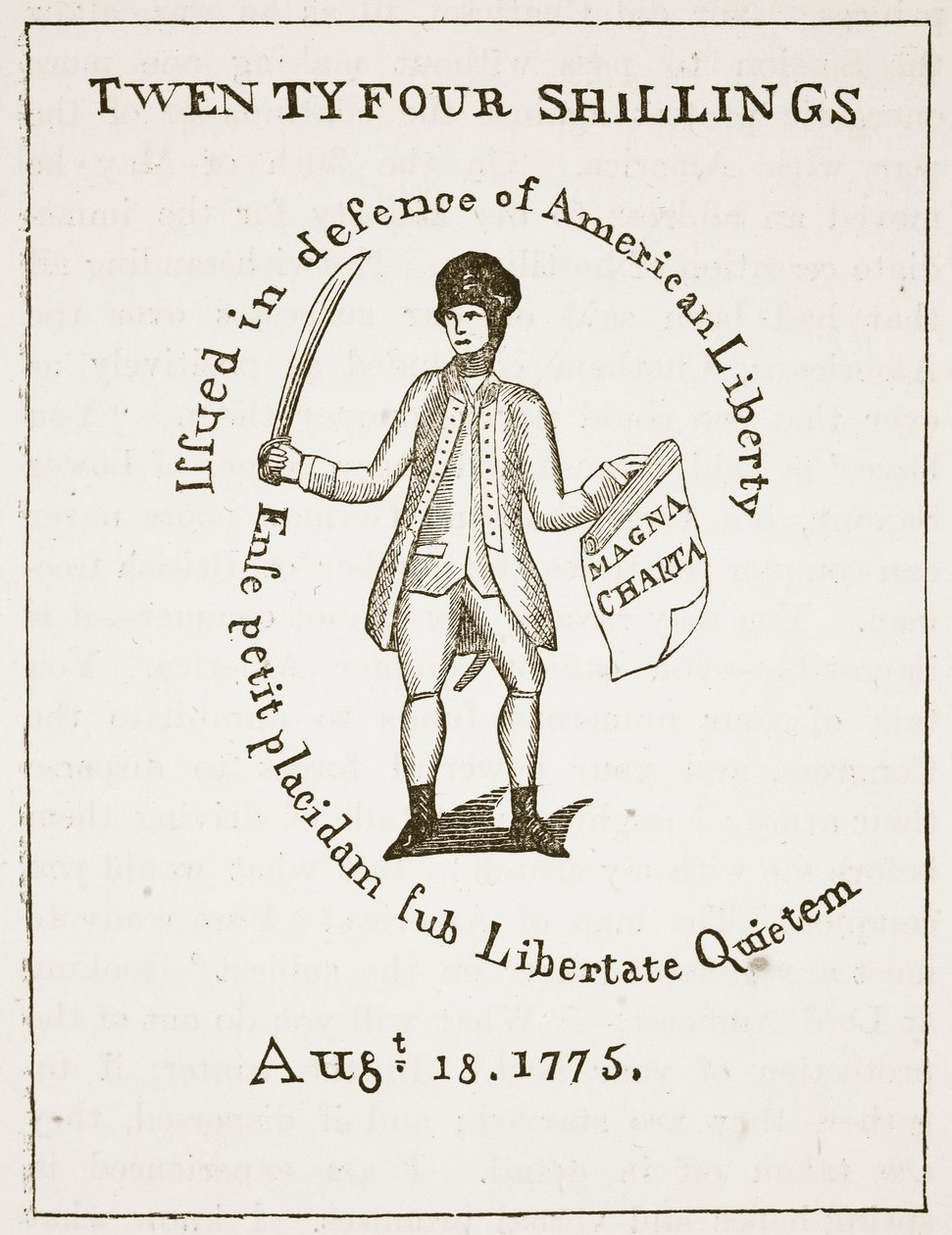 American Bill of Credit, 1775, kuvitus Cassells Illustrated History of Englandista (seepiakuva) tekijältä American School