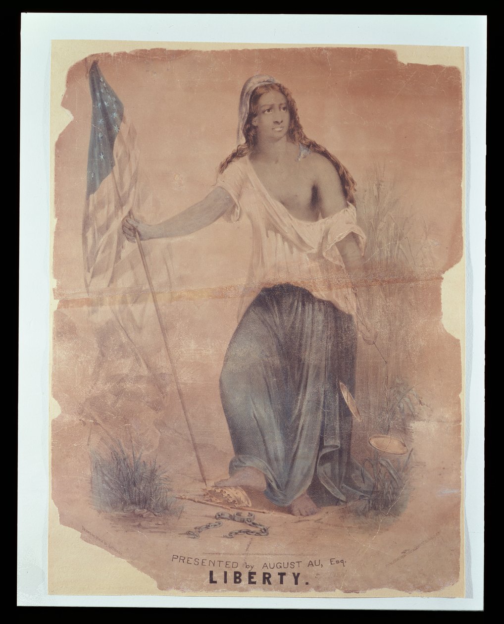Amerikan sisällissodan juliste, joka edustaa Libertyä, kaivertanut Hoffmann, 1870 tekijältä American School