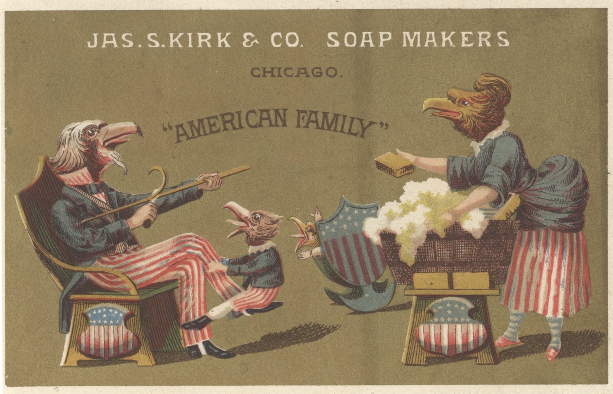American Family, mainos James Kirk & Co. Soap Makersista, n. 1880 tekijältä American School