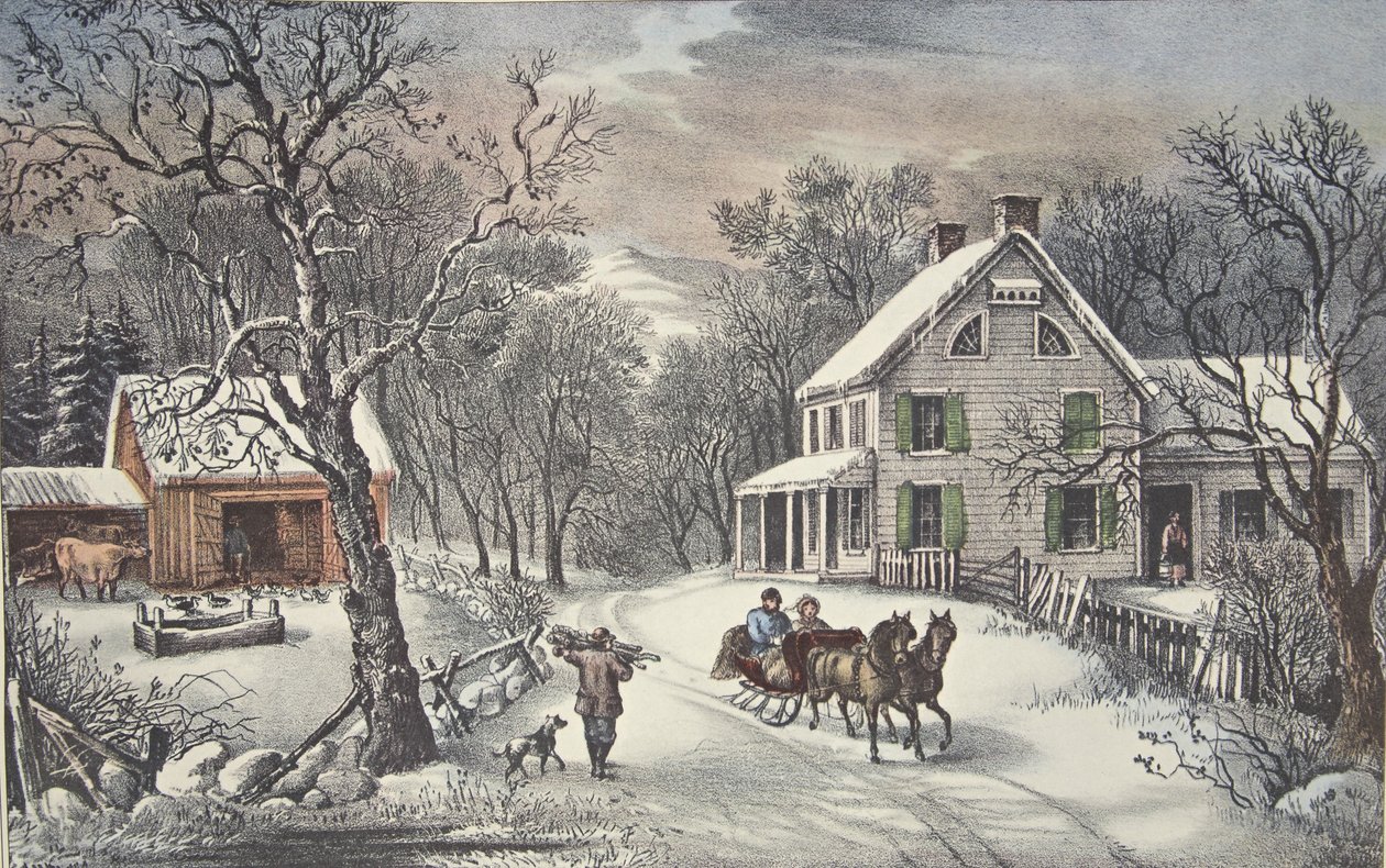 American Homestead - talvi, pubi. 1868, Currier & Ives tekijältä American School