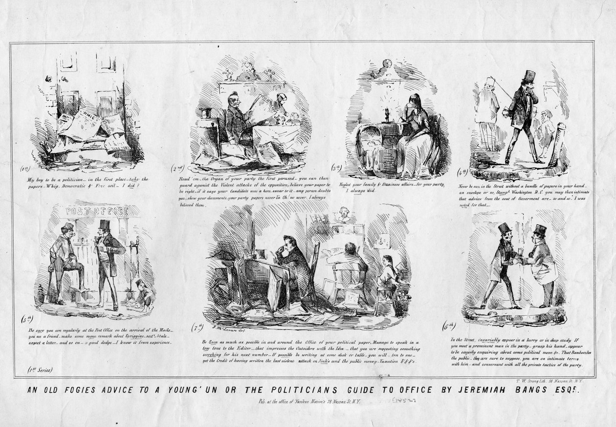Vanha sumuinen neuvo nuorille tai Jeremiah Banks Esq:n poliitikkojen opas virkaan, julkaisija T W Strong, New York, n. 1852 tekijältä American School