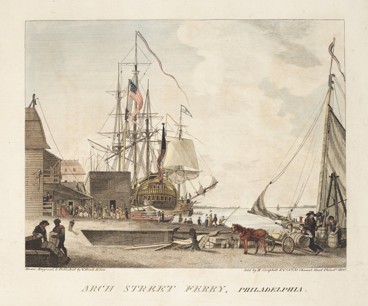 Arch Street Ferry, Philadelphia (värillinen kaiverrus) tekijältä American School