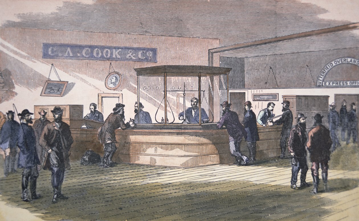 Pankki San Franciscossa, n. 1860 (värikaiverrus) tekijältä American School