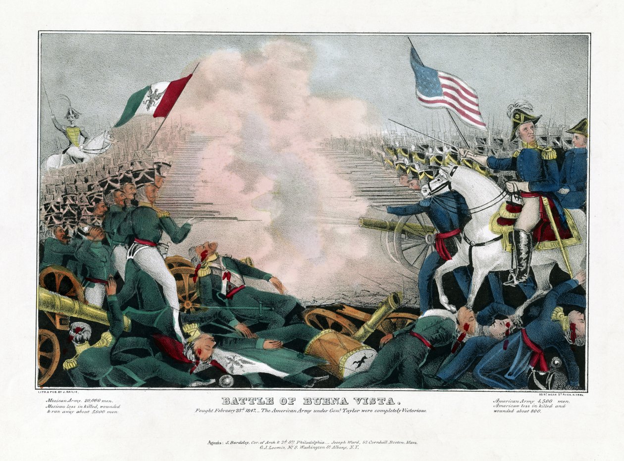 Buena Vistan taistelu, taisteltu 23. helmikuuta 1847, amerikkalainen armeija kenraali Taylorin johdolla voitti täysin tekijältä American School
