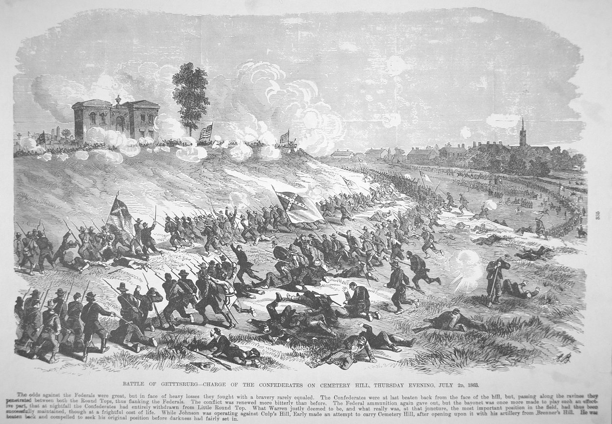 Gettysburgin taistelu - Confederatesin syyte Cemetery Hillillä, torstai-iltana 2. heinäkuuta tekijältä American School
